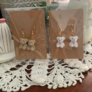 *3 for $20” Sweet Fuzzy Bowtie Bear Earrings